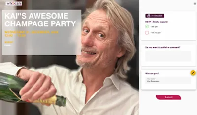 A Whocan invitation with a personal photo as the background — one in five invitations on Whocan does this